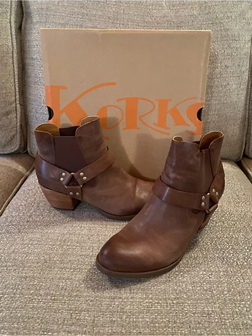 Kork-Ease Brown Leather Harness Ankle Boots